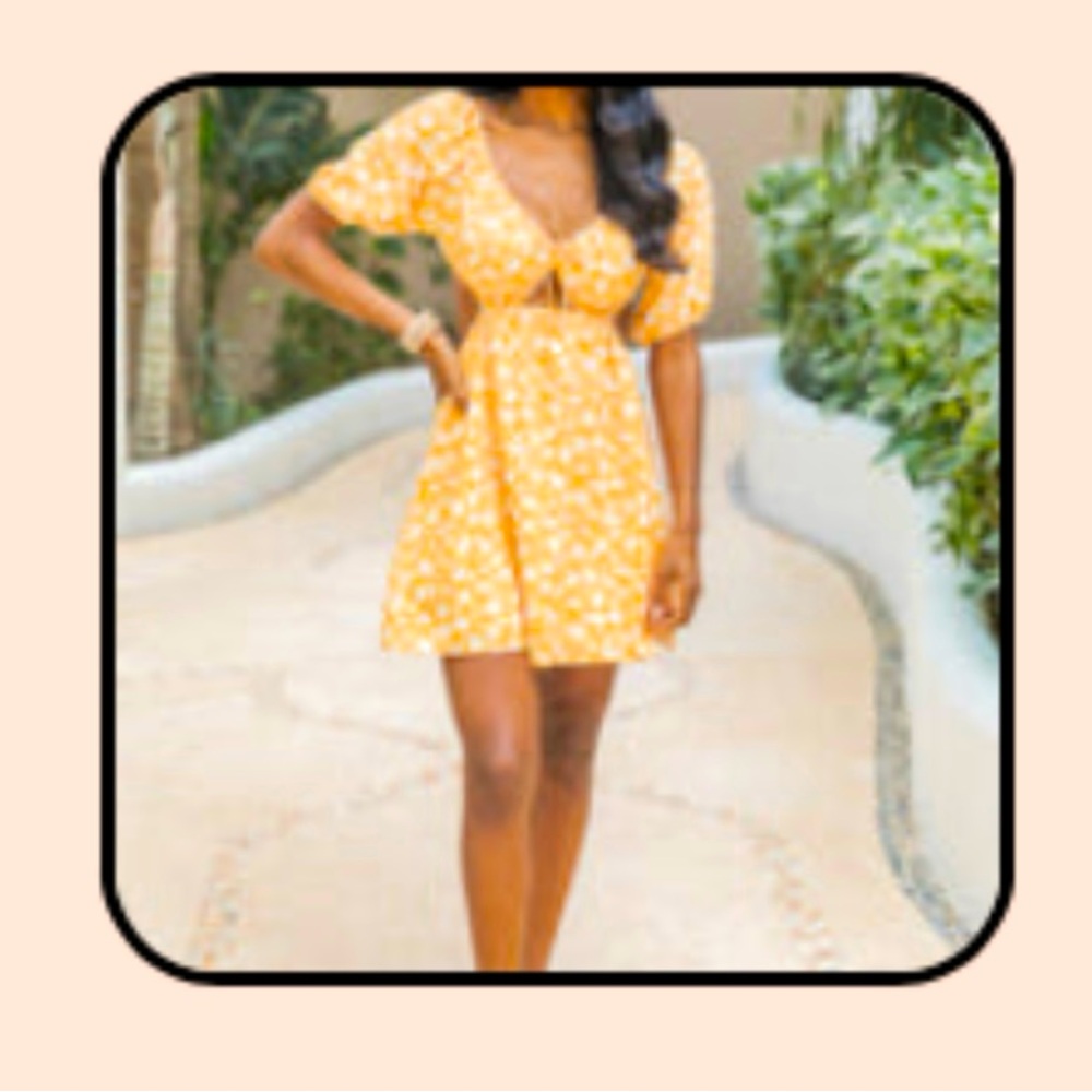 Orange Side Cutout Floral Dress - Pink Lily